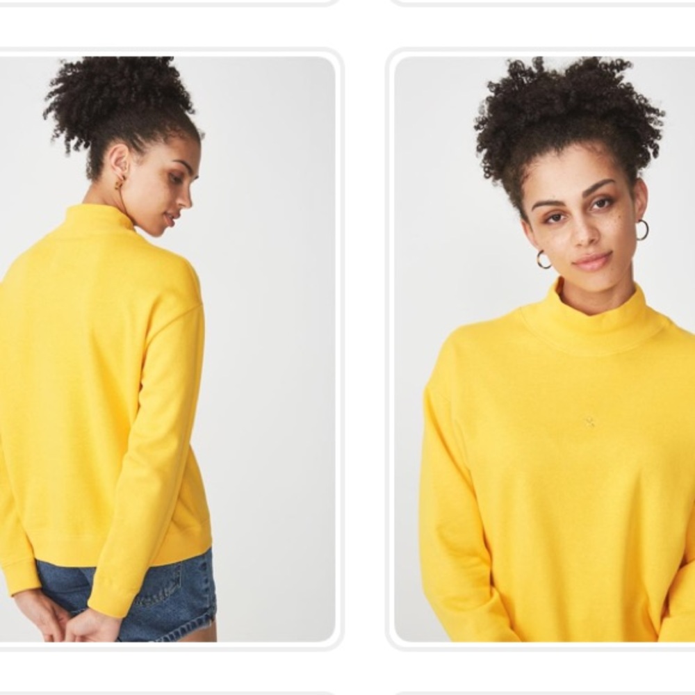 NWT COTTON ON Perri Mock Neck Fleece Pullover Bright Happy Sunshine Yellow